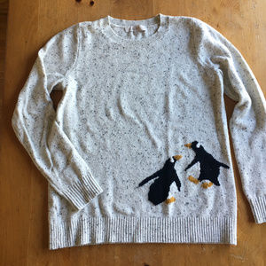 Loft Crewneck flecked sweater with penguins